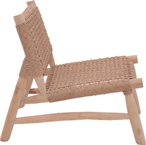 Πολυθρόνα Wanderlene pakoworld σκελετός teak ξύλο με σχοινί σε φυσική απόχρωση 67x79x68εκ