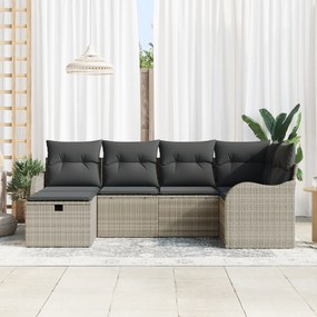 vidaXL Σετ Καναπέ Κήπου 6 Τεμαχίων με Μαξιλάρια Ανοιχτό Γκρι Ρατάν