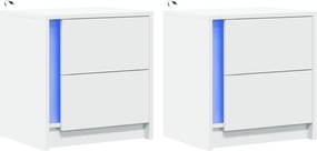vidaXL Κομοδίνα με Φώτα LED 2 τεμ. Λευκά από Επεξεργασμένο Ξύλο