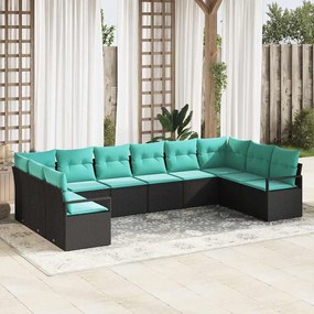 vidaXL Σετ Καναπέ με μαξιλάρι 10 pcs Μαύρο συνθετικό ρατάν