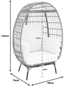 Πολυθρόνα Frox pakoworld wicker rattan φυσικό-μεταλλικό φυσικό-μαύρο πόδι-μπεζ μαξιλάρι 96x76x145εκ