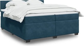 vidaXL Κρεβάτι Boxspring με Στρώμα Μπλε 200x200 εκ. Βελούδινο