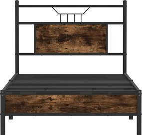 vidaXL Πλαίσιο Κρεβ. Χωρ. Στρώμα Καπνιστή Δρυς 90x200 εκ. Επεξ. Ξύλο