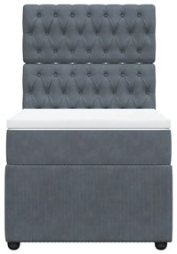 Κρεβάτι Boxspring με Στρώμα Σκούρο Γκρι 90x200 εκ. Βελούδινο - Γκρι