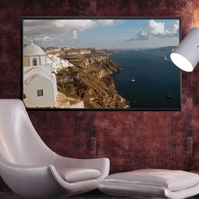 Πίνακας σε Plexiglass με Θέμα &#8220;Οία-Σαντορίνη&#8221; σε μαύρη ξύλινη Κορνίζα με ρυθμιζόμενο Φώς - 150cmX100cm