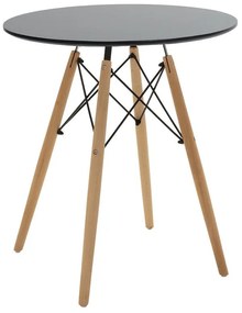 Julita table MDF black and beech wood in a natural shade Φ60x73cm 60x60x73 εκ.