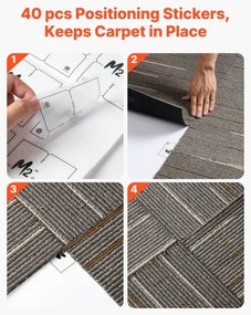 VEVOR Carpet Tiles Reusable 610x610 mm, 24 PCS Modular Carpet Square Rug, Commercial Floor Soft Padded for Seamless Cover 8.9㎡, Easy DIY Replacement for Living Room Bedroom Office Indoor, Dark Brown