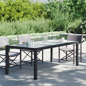 Τραπέζι Κήπου Μαύρο 190x90x75 εκ. Ψημένο Γυαλί/Συνθετικό Ρατάν