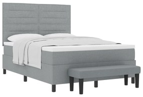 vidaXL Κρεβάτι Box Spring με Στρώμα & Πάγκο Ανοιχτό Γκρι 140x200 εκ Ύφασμα