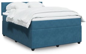 vidaXL Κρεβάτι Boxspring με Στρώμα Μπλε 160x200 εκ. Βελούδινο