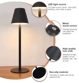 SE LED 35 AOKI BLACK TABLE BATTERY LAMP LED RECHARGEABLE 8,5x13cm 3W 1800mah 3000k CHARGING TIM