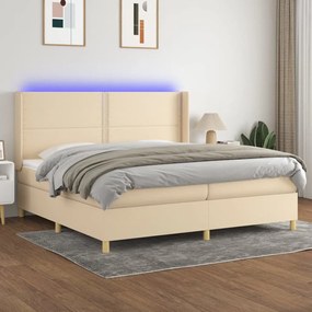 ΚΡΕΒΑΤΙ BOXSPRING ΜΕ ΣΤΡΩΜΑ &amp; LED ΚΡΕΜ 200X200 ΕΚ. ΥΦΑΣΜΑΤΙΝΟ 3138826