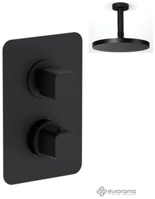 Eurorama QUADRA Thermo Black matt Κεφαλή Ø30εκ. +Θερμοστατικός μίκτης εντοιχισμού 2 ή 3 εξόδων με εκτροπέα
