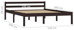 vidaXL Πλαίσιο Κρεβατιού Σκούρο Καφέ 140x200 εκ. από Μασίφ Ξύλο Πεύκου