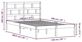 Πλαίσιο Κρεβατιού Καφέ Μελί 120 x 200 εκ. Μασίφ Ξύλο Πεύκου - Καφέ