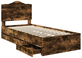 vidaXL Σκελετός Κρεβατιού Καπνιστό Δρύς 90 x 190 cm Μηχανήματος Ξύλο