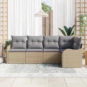 vidaXL Σετ Καναπέ Κήπου με μαξιλάρι 5 pcs Μπεζ Πολυ ράταν