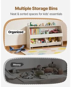 VEVOR Toy Storage Organizer, Wooden Kids Bookshelf with Storage, Toy Storage Cabinet with 2 Mobile Drawers, Kids Storage Organizer for Bedroom, Nursery, Living Room, Entryway, Preschool, White