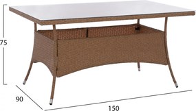 ΣΕΤ ΤΡΑΠΕΖΑΡΙΑΣ 5ΤΜΧ ΤΡΑΠ. 150Χ90 &amp; ΠΟΛΥΘΡΟΝΕΣ WICKER RATTAN ΜΠΕΖ ΚΑΦΕ HM11713.02