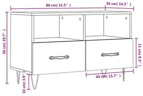 Έπιπλο Τηλεόρασης Μαύρο 80 x 36 x 50 εκ. από Επεξεργασμένο Ξύλο - Μαύρο