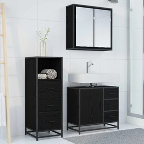 vidaXL Σετ Επίπλων Μπάνιου με ράφι 3 pcs Μαύρη Οξυά Επεξεργασμένο ξύλο
