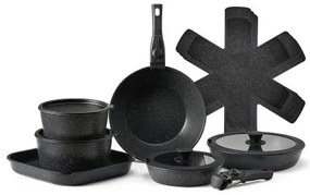 VEVOR 17 Piece Pots and Pans Set Granite Nonstick Kitchen Cookware Black