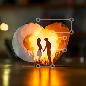 Intra Συλλεκτικό Ξύλινο Παζλ Plywood  4mm - Ρομαντική αναδυόμενη κάρτα καρδιάς με ζευγάρι Σε Ξύλινο Κουτί - Διαστάσεις Puzzle: 10x10 cm – 25 κομμάτια