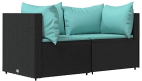 vidaXL Σαλόνι Κήπου Σετ 3 Τεμαχίων Μαύρο Συνθετικό Ρατάν με Μαξιλάρια