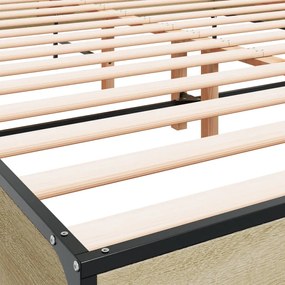 vidaXL Πλαίσιο Κρεβατιού Sonoma Δρυς 135x190 εκ. Επεξ. Ξύλο &amp; Μέταλλο