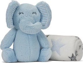 NAPPY WHITE BLANKET WITH BLUE ELEPHANT