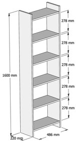 ΒΙΒΛΙΟΘΗΚΗ ΜΕΛΑΜΙΝΗΣ ΓΚΡΙ-ΛΕΥΚΟ HM9226.13 48,5x22x160Υ εκ.