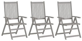 Καρέκλες Κήπου Ανακλινόμενες 3 τεμ. Ξύλο Ακακίας με Μαξιλάρια - Γκρι