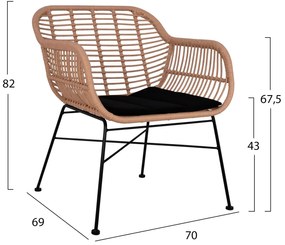 Σετ κήπου Σαλόνι ALLEGRA 4τεμ Μεταλλο Μαύρο &amp; Wicker Μπέζ