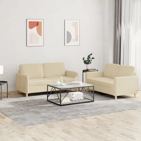 VidaXL Πολυθρόνες Σετ 2 Τεμαχίων Κρεμ από Ύφασμα με Μαξιλάρια