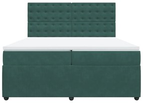 vidaXL Κρεβάτι Boxspring με Στρώμα Σκούρο Πράσινο 200x200εκ. Βελούδινο