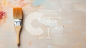Intra Συλλεκτικό Ξύλινο Παζλ Plywood  4mm - Πορτοκαλί πινέλο σε πολύχρωμο αφηρημένο φόντο Σε Ξύλινο Κουτί - Διαστάσεις Puzzle: 10x10 cm – 25 κομμάτια