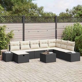 vidaXL Σετ Καναπέ Κήπου με μαξιλάρι 9 pcs Μαύρο Πολυ ράταν