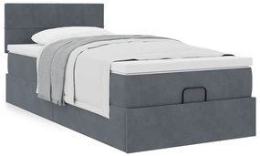 vidaXL Οθωμανικό κρεβάτι με στρώμα σκούρο γκρι 90x200cm Velvet