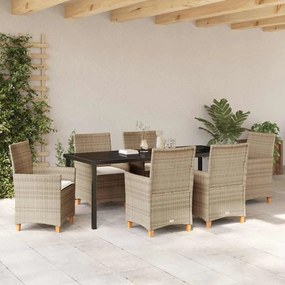 vidaXL Σέτ φαγητού για κήπο 7 pcs Μπεζ συνθετικό ρατάν