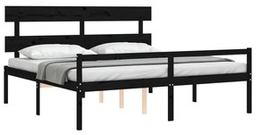 Κρεβάτι Ηλικιωμένου με Κεφαλάρι 200 x 200 εκ. Μαύρο Μασίφ Ξύλο - Μαύρο