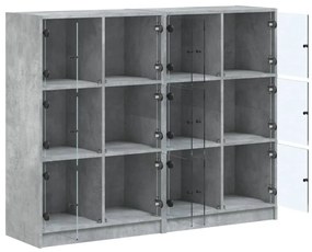 vidaXL Βιβλιοθήκη με Πόρτες Γκρι Σκυροδέματος 136x37x109 εκ Επεξ. Ξύλο
