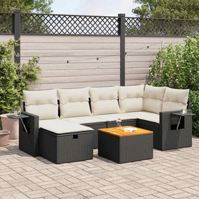 Καναπές Σετ 7 Τεμαχίων Μαύρο Συνθετικό Ρατάν με Μαξιλάρια