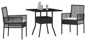 vidaXL Σέτ φαγητού για κήπο 3 pcs Μαύρο Πολυ ράταν