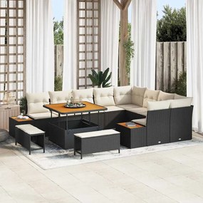 vidaXL Σετ Καναπέ Κήπου με μαξιλάρι 12 pcs Μαύρο Πολυ ράταν