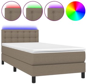 vidaXL Κρεβάτι Boxspring με Στρώμα &amp; LED Taupe 90x200 εκ. Υφασμάτινο