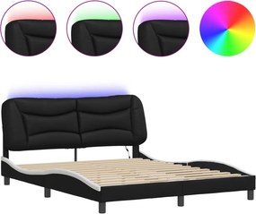 vidaXL Πλαίσιο κρεβατιού με LED χωρίς στρώμα Hvar Μαύρο/Λευκό 160x200εκ.