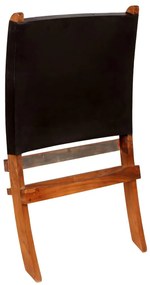 vidaXL Καρέκλα Πτυσσόμενη Μαύρη από Γνήσιο Δέρμα