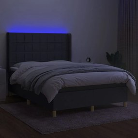 Κρεβάτι Boxspring με Στρώμα &amp; LED Σκ.Γκρι 140x190εκ. Υφασμάτινο - Γκρι