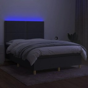 Κρεβάτι Boxspring με Στρώμα &amp; LED Σκ.Γκρι 140x190εκ. Υφασμάτινο - Γκρι