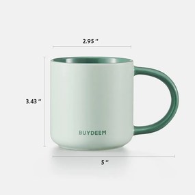 Κεραμικό φλιτζάνι τσαγιού και καφέ Buydeem CD1018-CG, 350 ml, Επίπεδος πάτος, Εσωτερική κλίμακα μέτρησης, Κεραμικό υψηλής θερμοκρασίας, Πράσινο